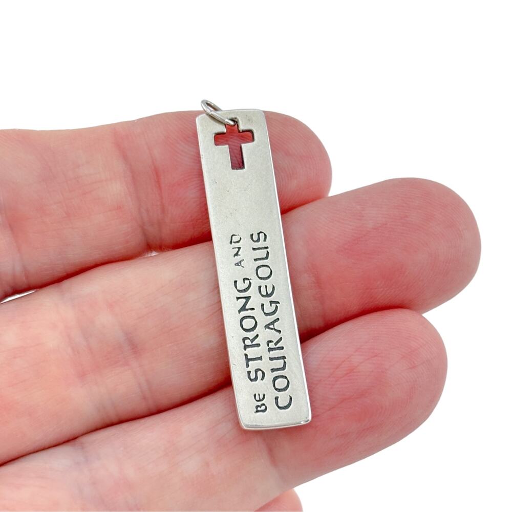 Vintage Sterling Silver 925 Joshua 1:9 Scripture Bar Pendant